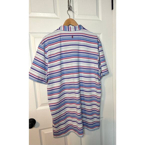 Johnnie O Polo Shirt Mens XXL Striped Blue White pink Performance Golf Casual - Picture 5 of 5